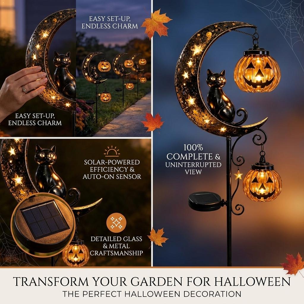 Led Moon Lamp - Halloween Black Cat Moon Ground Lamp