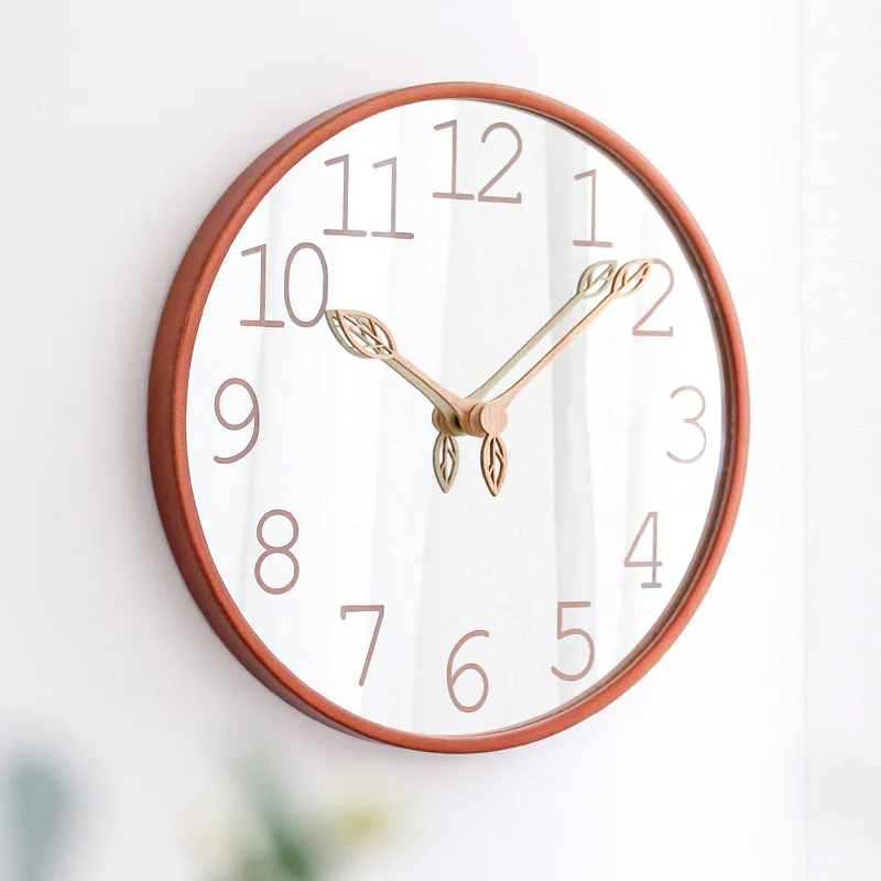 Lighting Home Decor Wall Clocks - 12inch Mirror Wooden Wall Clock for