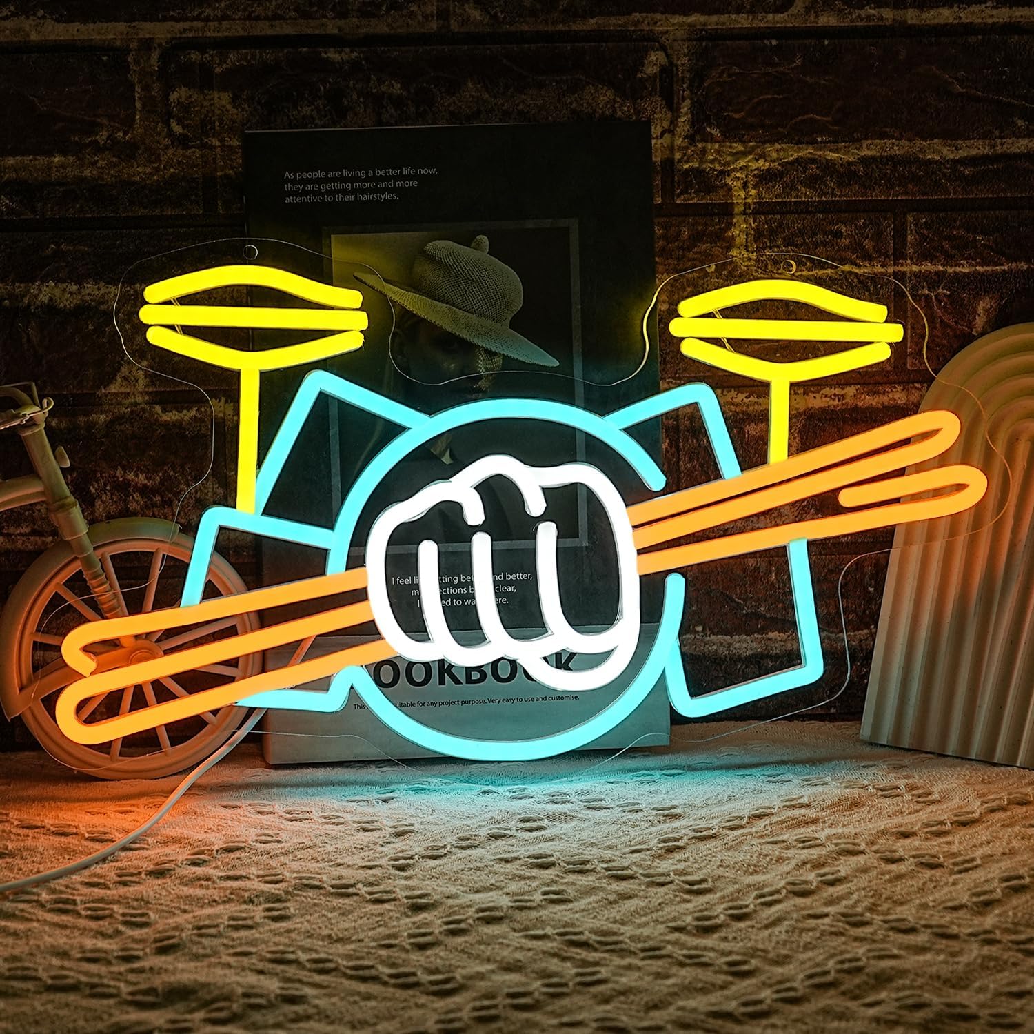 Drum Set Neon Sign USB Powered - Wall Decor Lighting 评论和价格