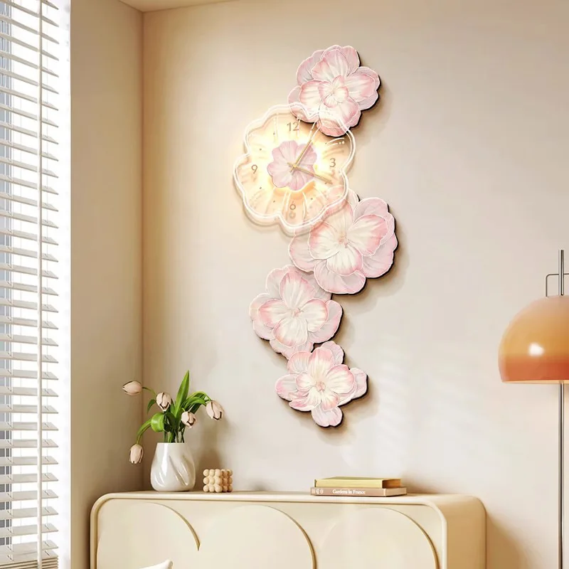 Pink Flower Light Luxury Wall  - Lighting Home Decor Wall Clocks 评论和价格