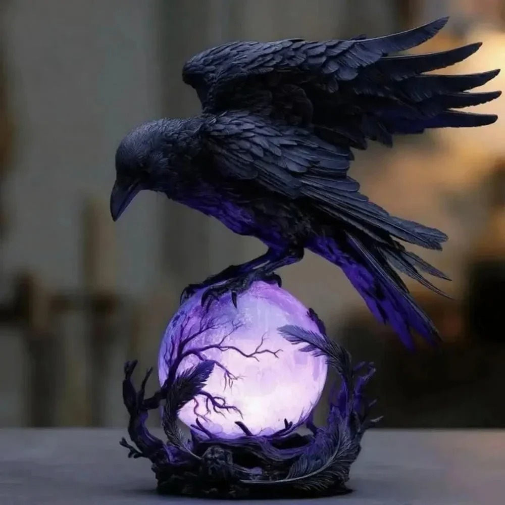 Gothic Raven LED Lamp Sculptur - Unique Lighting Decor 评论和价格