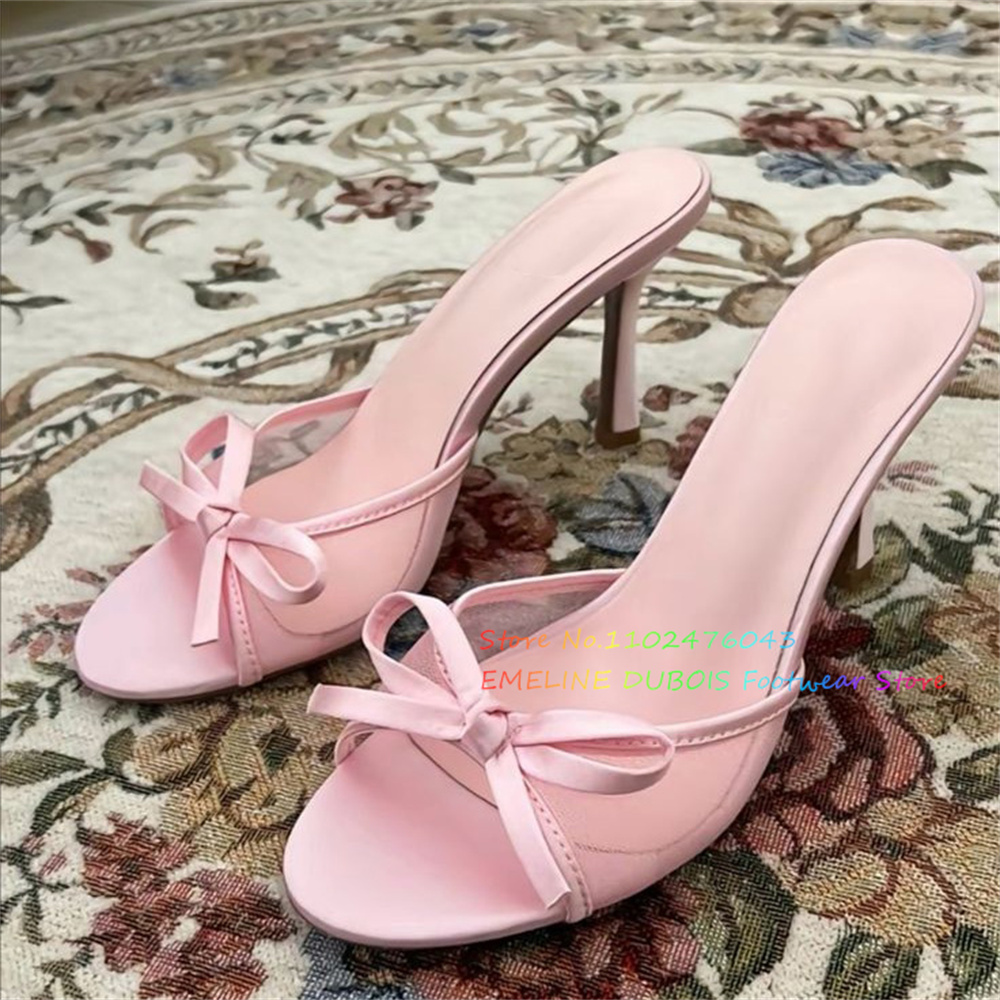Mesh Bow Decor High Heel Mules - Up Lighting Decor 评论和价格